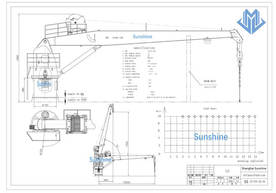 Sertifikat ABS 5t15m Stiff Boom Marine Crane Untuk Penanganan Kargo Umum